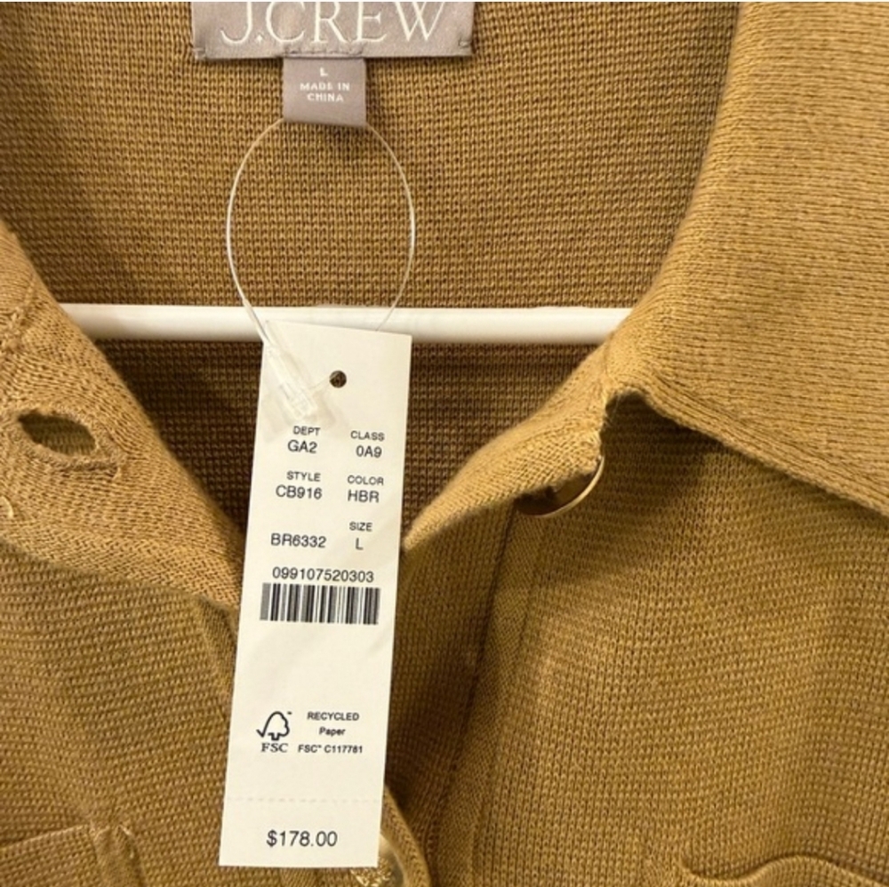 J. CREW Cropped Patch Pocket Lady Jacket Cardigan Sweater Honey Brown Large NWT - Picture 6 of 8
